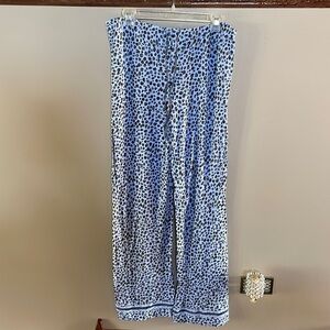 Carole HOCHMAN midnight pajamas bottoms draw string lace accent leopard blue Med